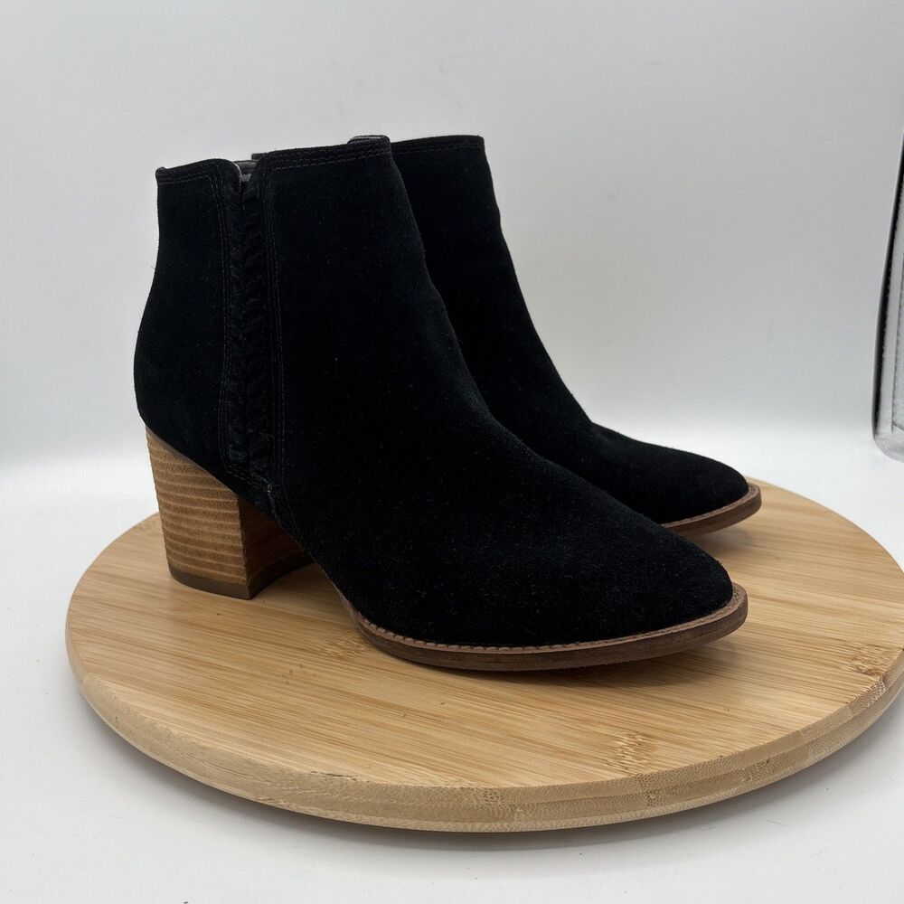 Blondo Nina Whipstitch Waterproof Suede Ankle Boot Side Zip Size US 8 Black